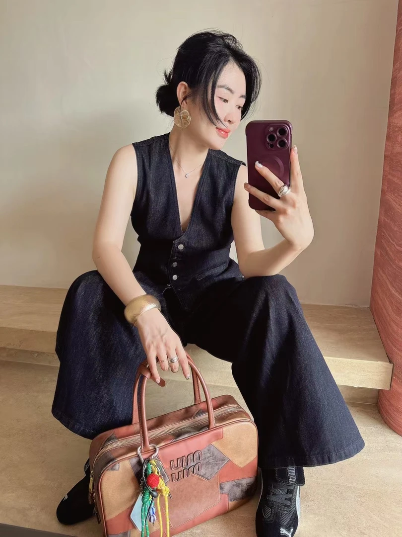 【SET】瑟缇透 | 轻奢设计师 牛仔马甲系扣套装81 no退