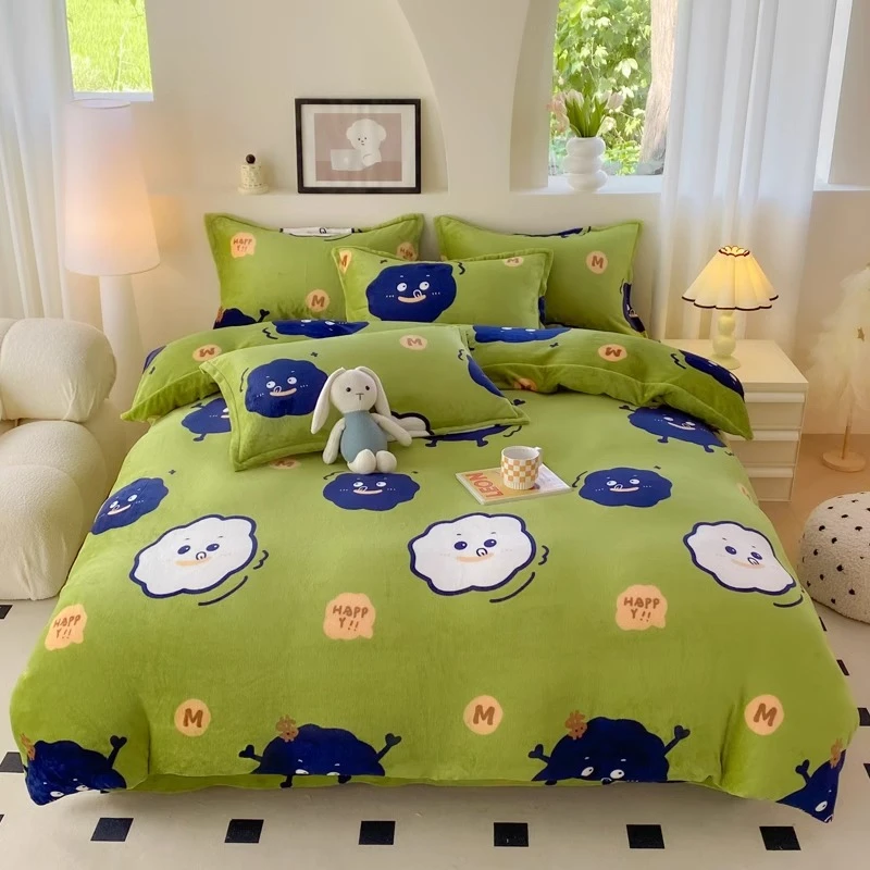 2024新款牛奶绒床上四件套冬季法兰珊瑚绒双面加绒床单被套三件套