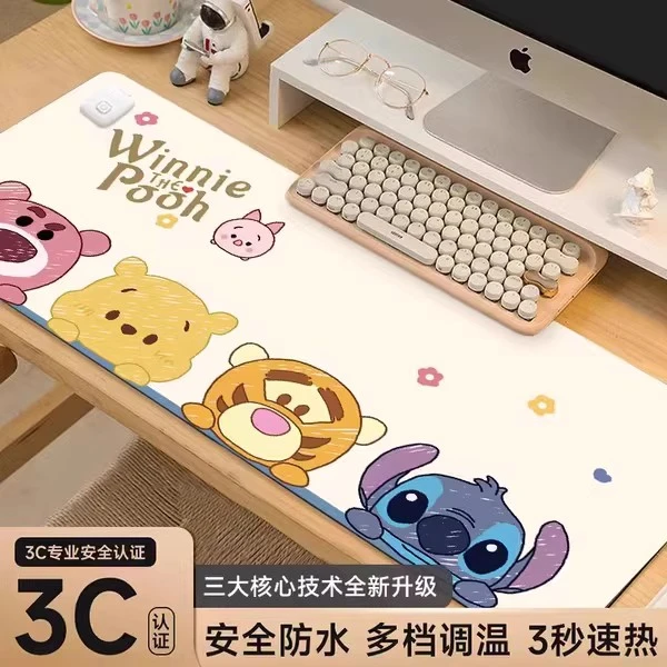 卡通动画加热鼠标垫超大办公垫子桌面垫电脑键盘垫电热板暖手桌垫