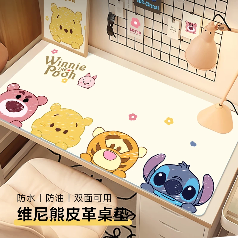 卡通熊超大号鼠标垫女生风办公学习游戏电脑键盘防滑皮革书桌垫