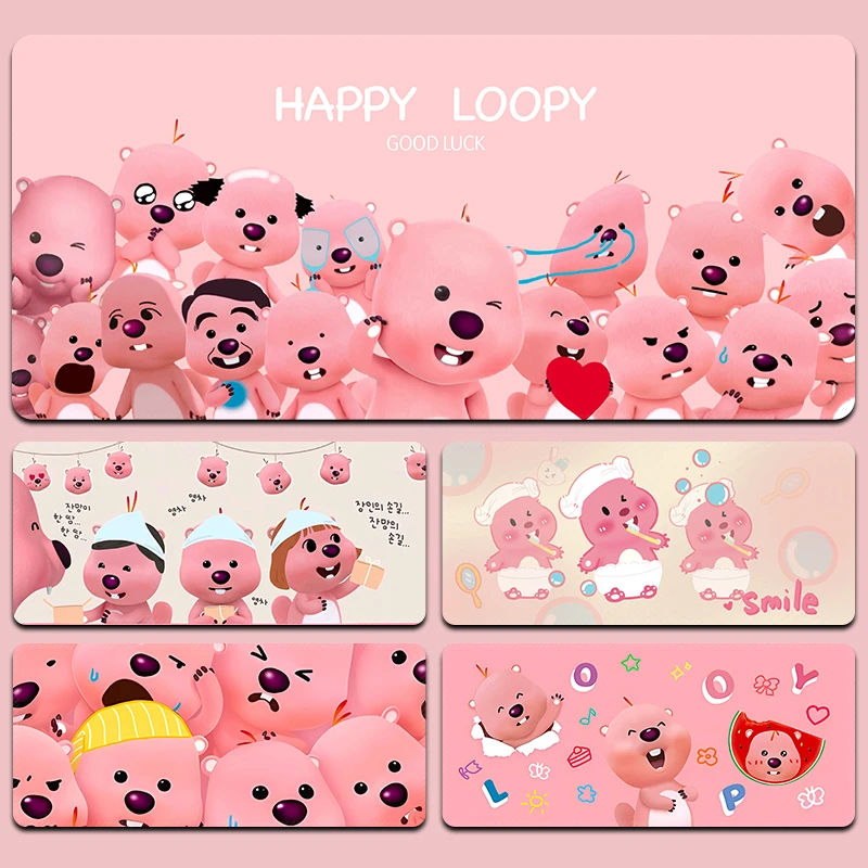 loopy海狸滑鼠垫超大可爱卡通女生加厚办公桌垫电脑键盘垫书桌垫