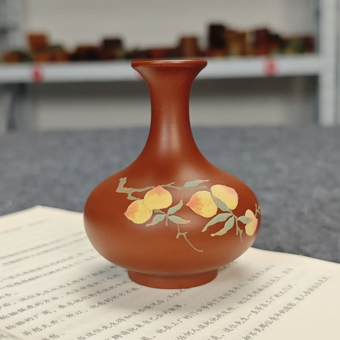 【大红袍泥绘】宜兴全手工精品小花盆桌面摆件插花无孔水培包邮荷韵
