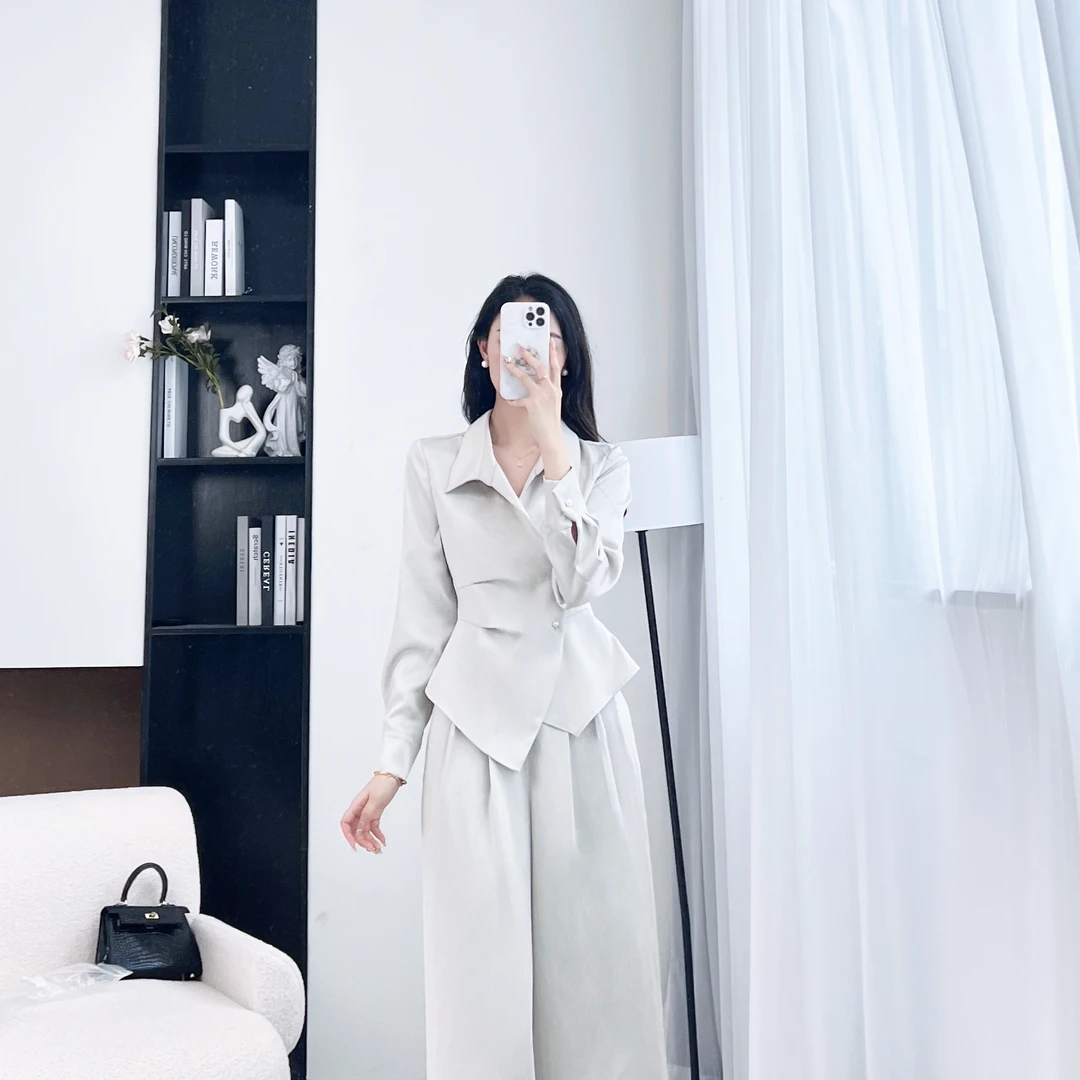 拉夏贝尔25现货清仓新法式优雅轻奢时尚气质上衣+长裤 10042 RQC