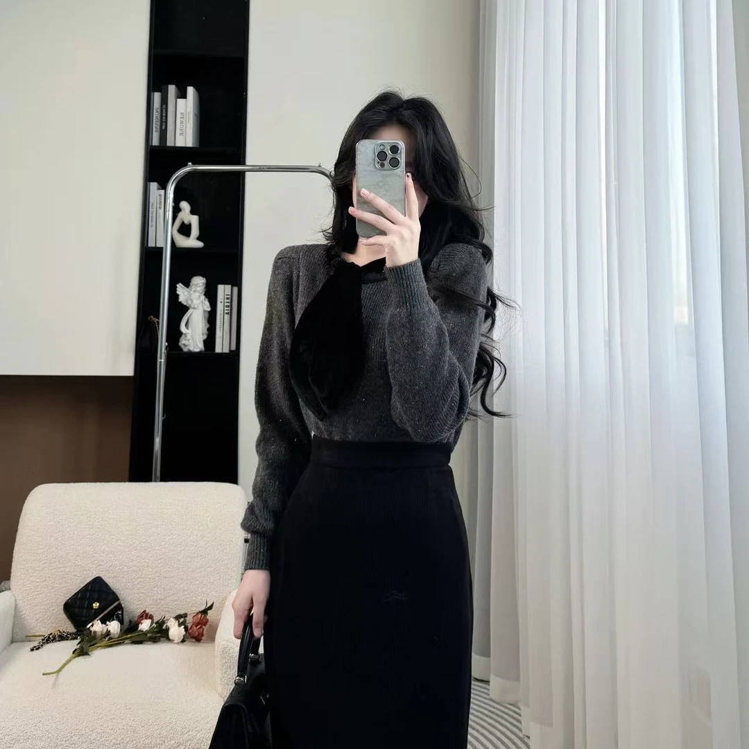 拉夏贝尔25秋小香风显瘦气质网红时尚优雅上衣+鱼尾裙 10218 LSC