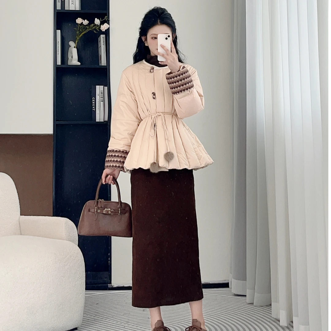 拉夏贝尔25冬季新款时尚百搭轻奢气质羽绒外套+半裙 10199 LSC