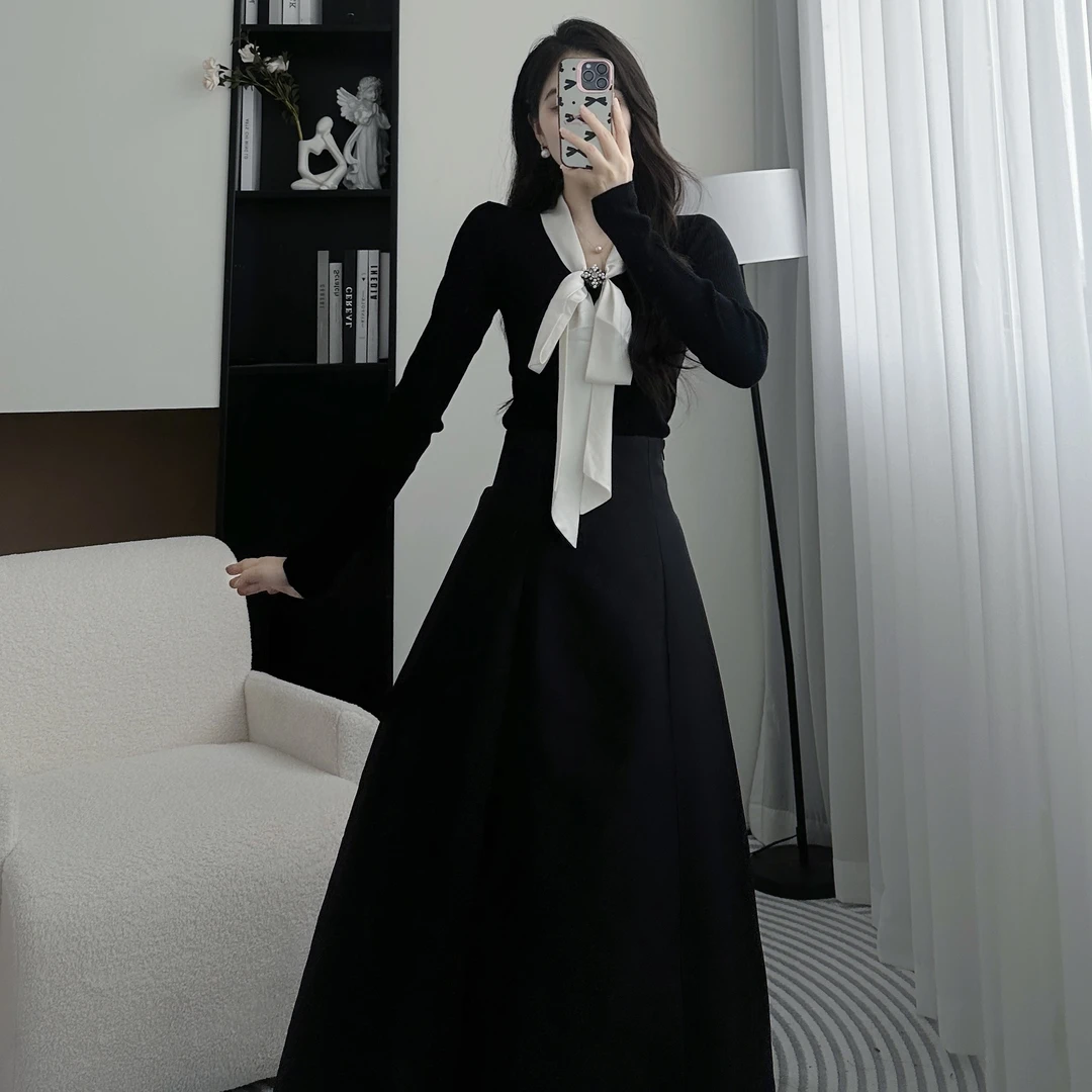 拉夏贝尔24现货秋季新气质高级收腰显瘦上衣＋半身裙 10052 LSC