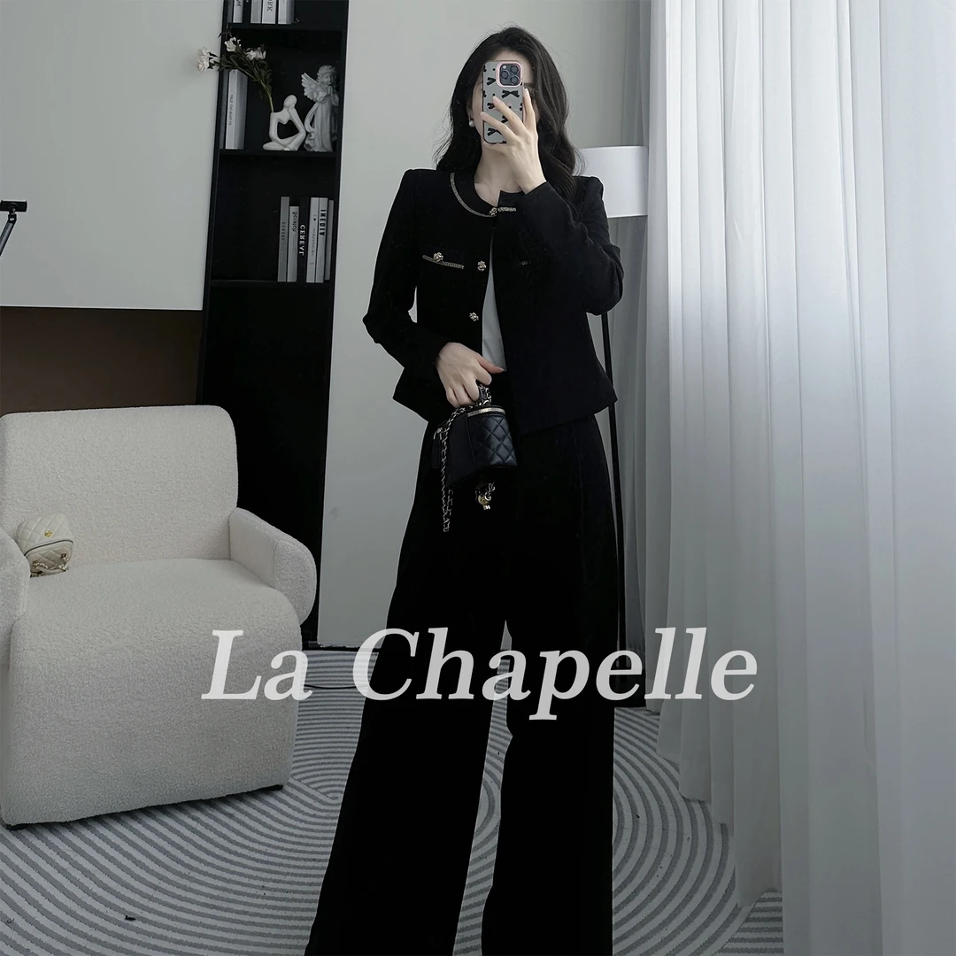 拉夏贝尔25秋季名媛小香风高级显瘦收腰上衣＋直筒裤 10076 RCJ