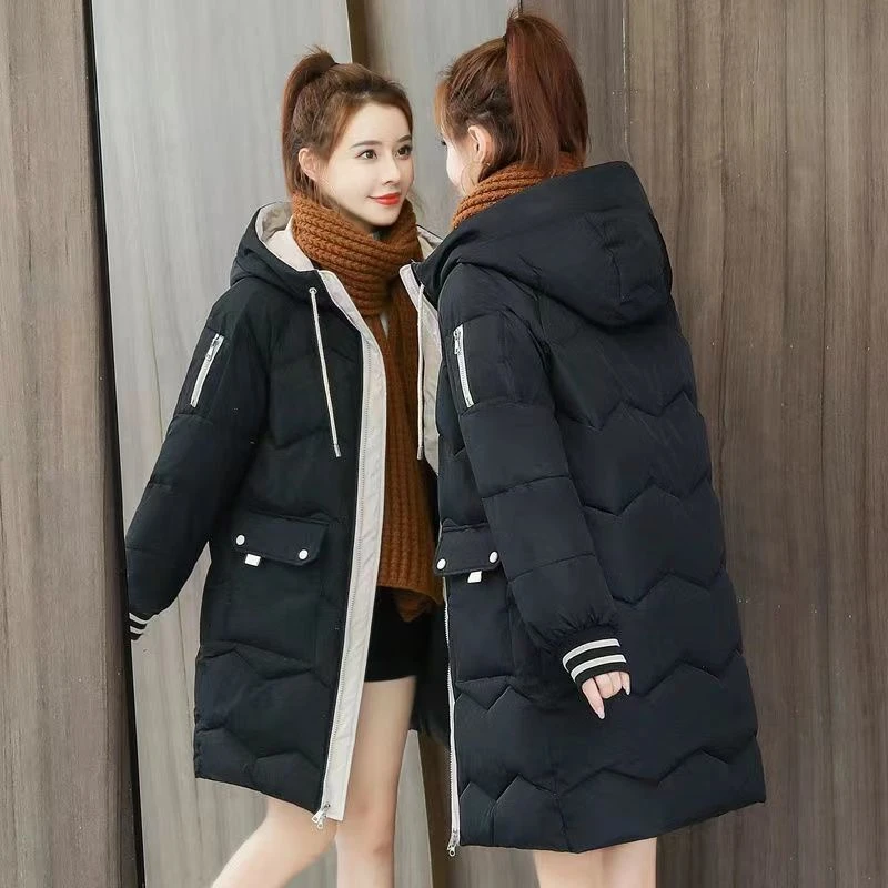 波司豋羽绒羽绒服女中长款韩版宽松大码连帽棉衣棉袄2023冬季新款