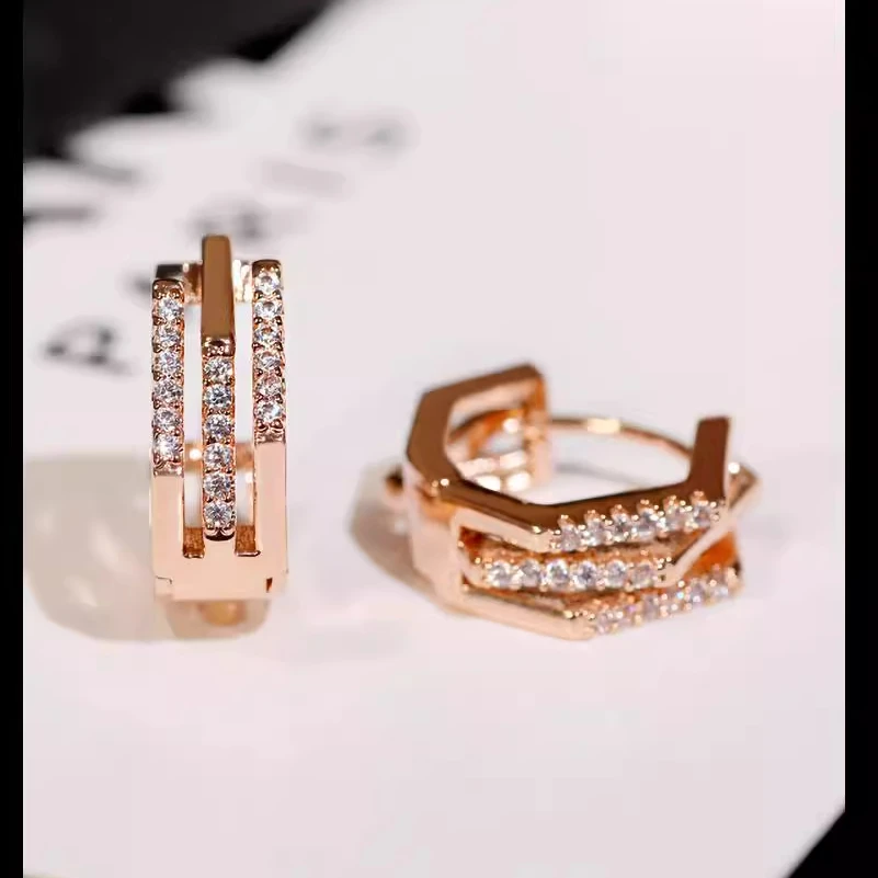 铜合金耳饰 几何形满镶嵌耳环气质女轻奢时尚简约百搭女耳圈小众