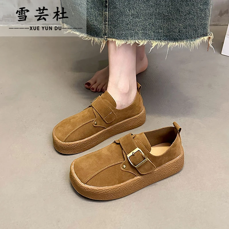 雪芸杜复古勃肯鞋女2024秋季新款一脚蹬豆豆鞋百搭厚底乐福单鞋