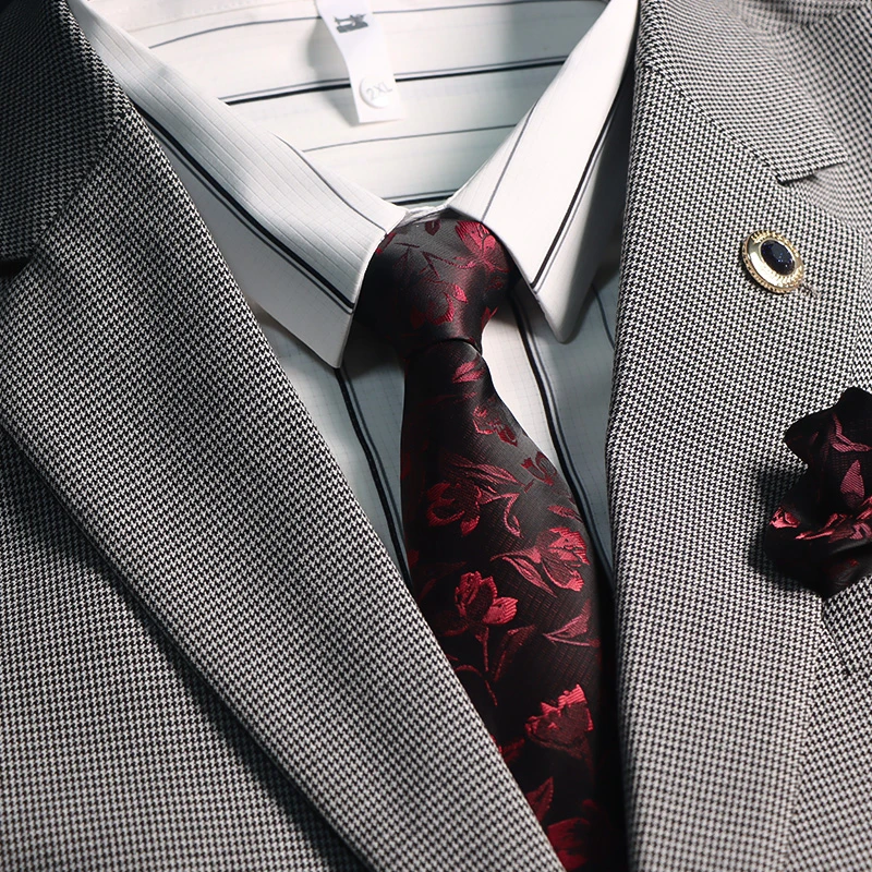 高档手打领带男士复古英伦风酒红正装商务职业8cm新郎结婚礼盒装