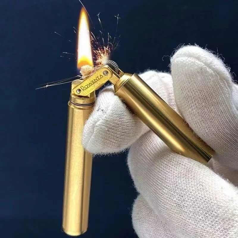 纯铜双节棍砂轮防风煤油打火机黄铜