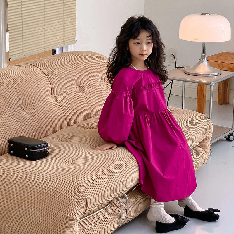 女童长袖连衣裙秋季新款韩版洋气灯笼袖公主裙长裙中小童儿童春秋