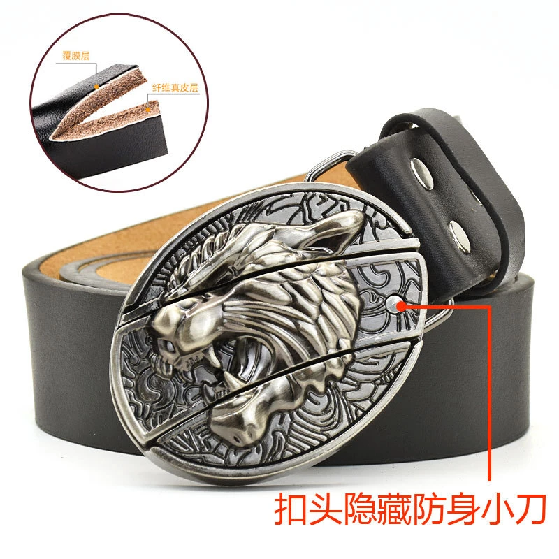 皮带男小刀二层牛皮真皮平滑扣腰带个性时尚潮流小众欧美跨境腰带