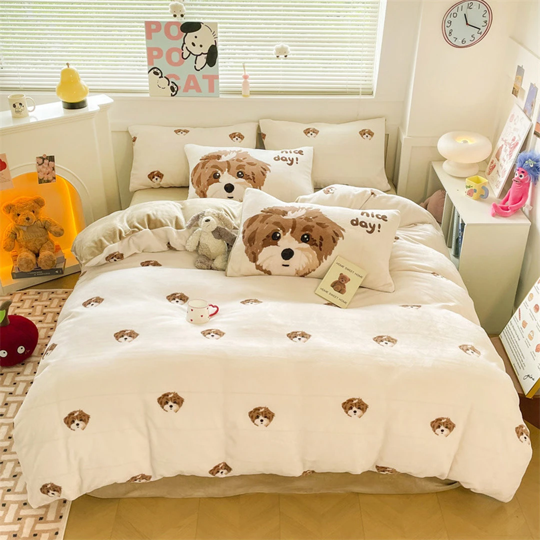 ☆高克重卡通印花牛奶绒四件套 床上用品保暖家用床单被套床上套件