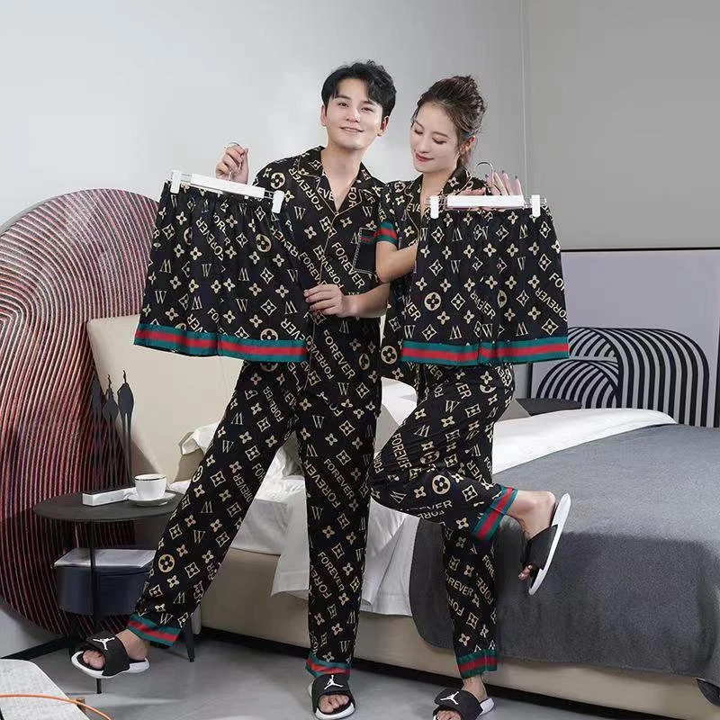 【黑金三件套】短袖网红时尚情侣春夏大码印花秋冬长袖网红情侣睡衣