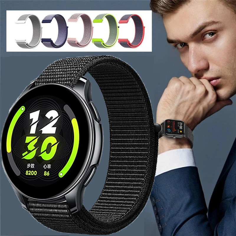 适用真我T1表带尼龙回环扣防水透气运动t1手表带