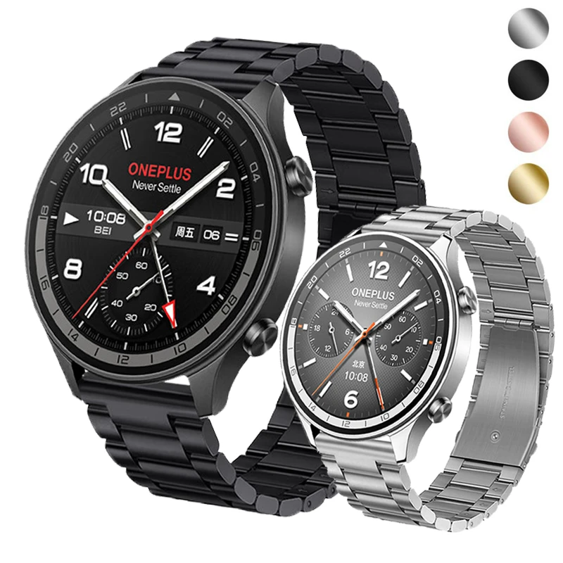 适用一加手表2表带oneplus watch金属三珠精钢商务手表带
