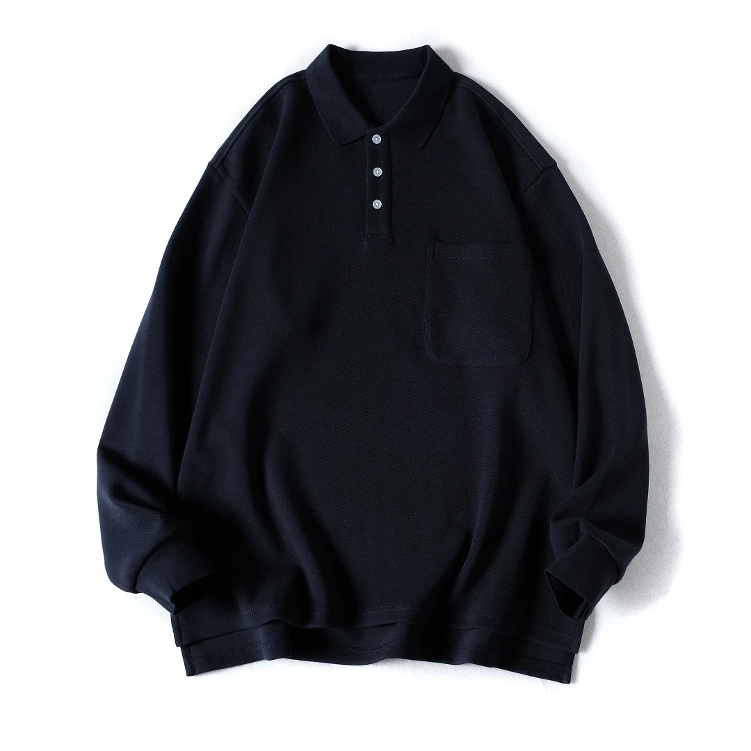 【清仓款】400高克重 男士前短后长侧开叉OS版POLO衫纯色翻领长袖