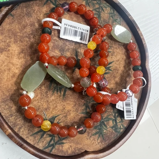 【小院甄选】原创南红配和田玉约7mm 多样性发一件 JC417