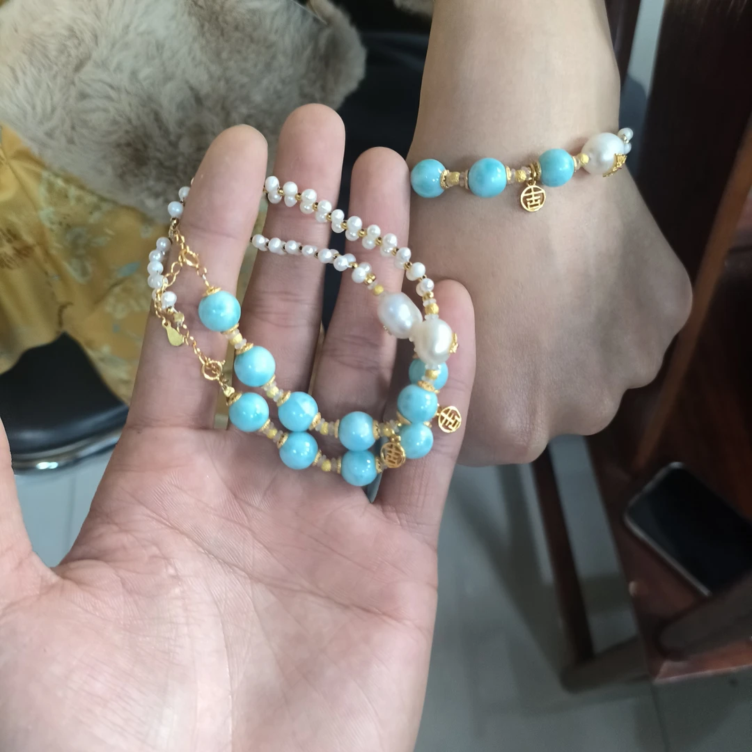 【小院甄选】原创淡水珍珠搭配海纹石手链 多样性发一件   JC647