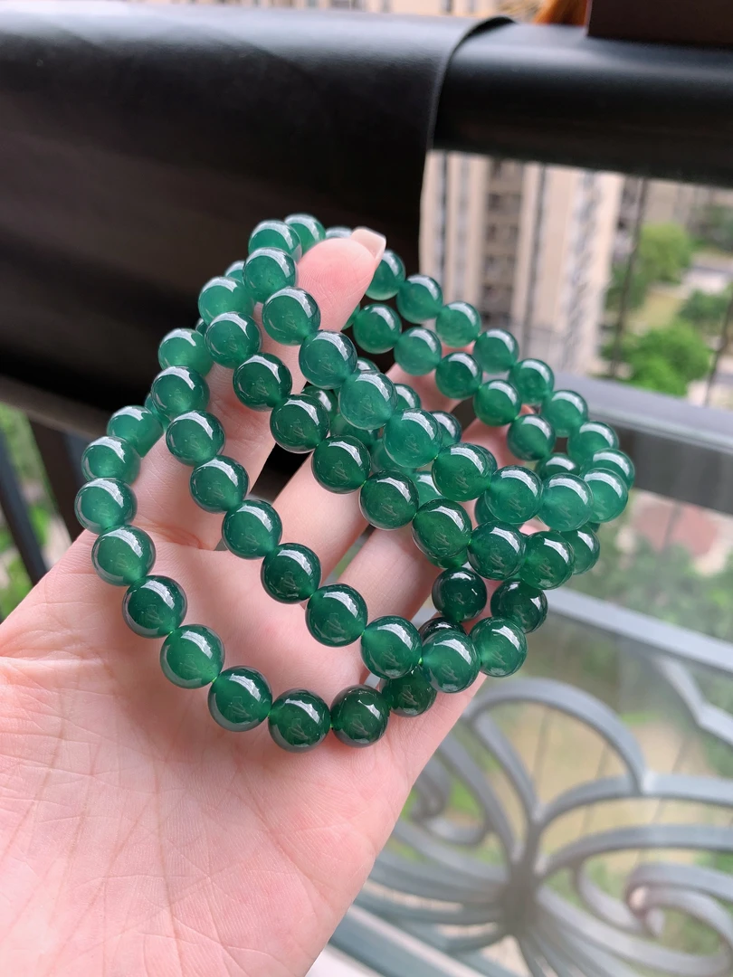 天然翡翠A货满色冰透绿 9.8mm 男女士圆珠手链手串 多样发/发其一