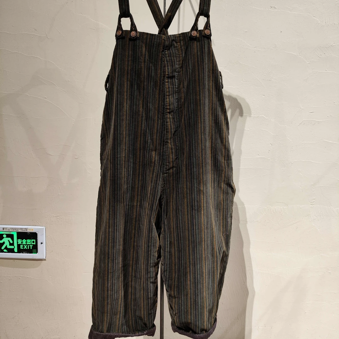 【7折款】左岸迷香 Z22SS3061 原创小众休闲百搭条纹宽松背带裤