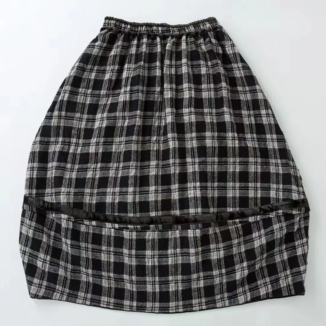 布衣分享 Q2240 垒土秋冬复古格纹色织呢花苞羊毛混纺半身裙