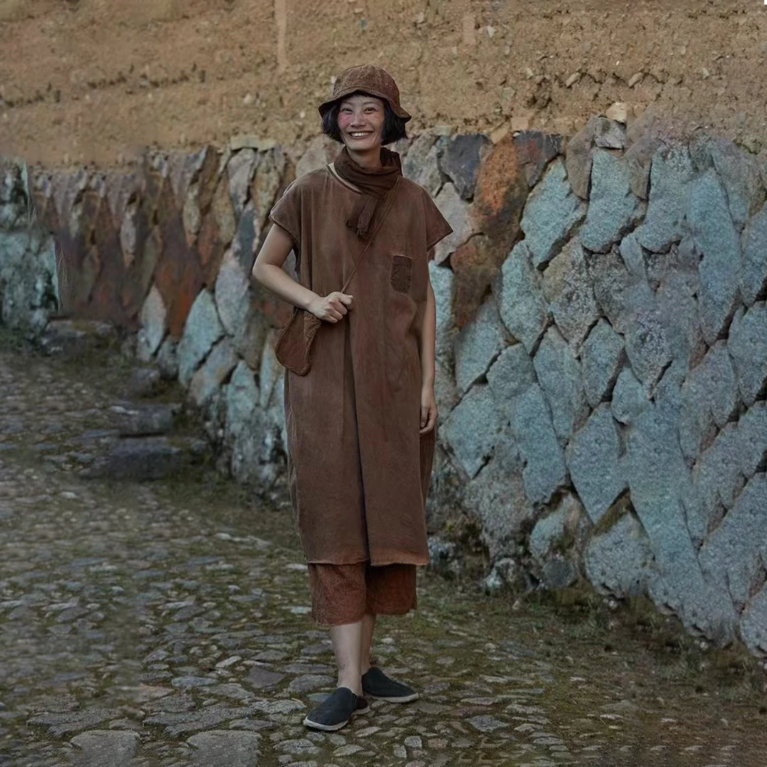 布衣分享  Z23SS5016  左岸迷香针织连衣裙（植物染）时尚休闲复古