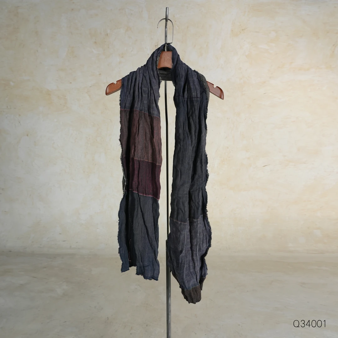 布衣分享 Q34001 几见新品拼接气质百搭休闲复古亚麻围巾丝巾