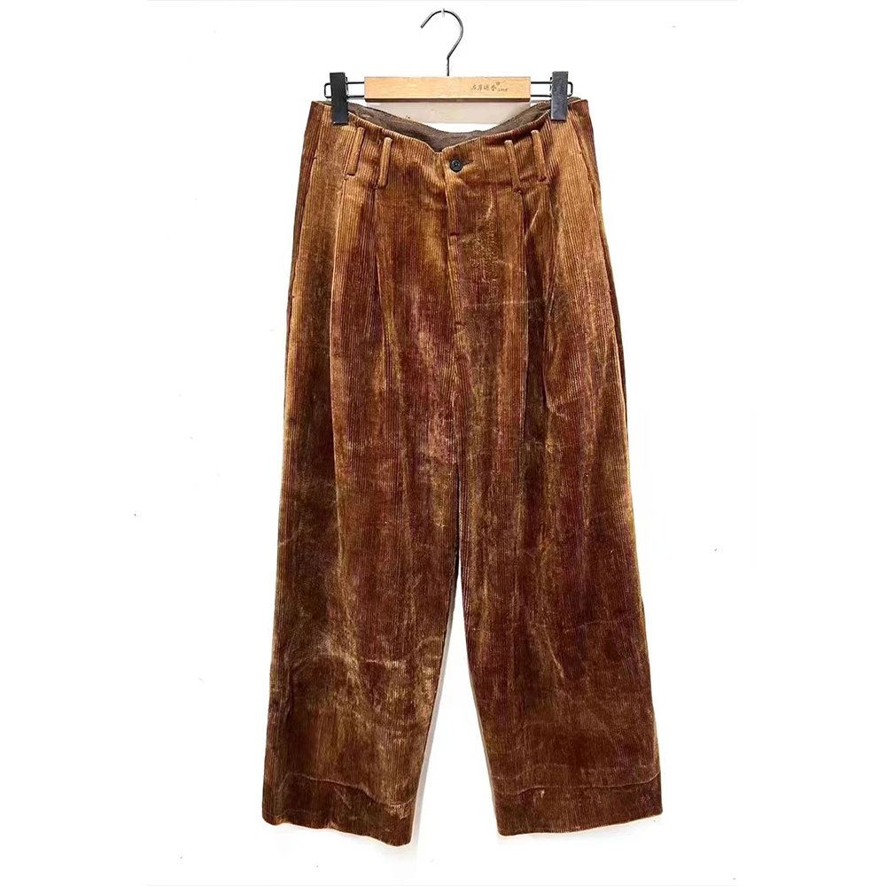 左岸迷香 Z23FW3015 布衣分享 秋冬新款复古灯芯绒坑条纹 阔腿裤