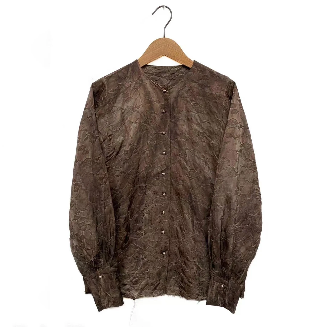 左岸迷香 Z22SS1005 布衣分享复古植物染花泥丝质老珍珠扣短外套