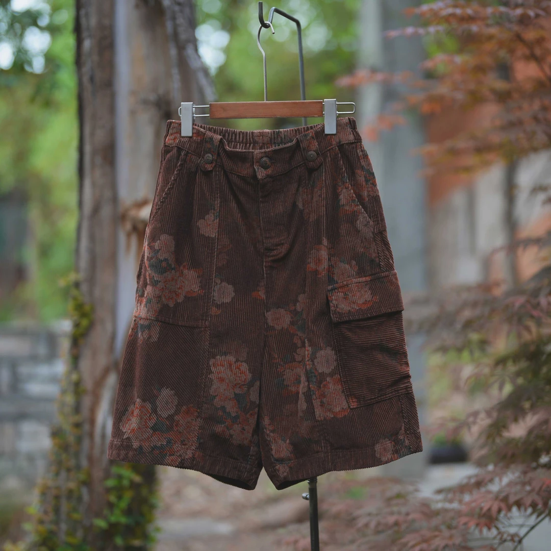 布衣分享 240319-1 休闲复古百搭宽松坑条提花立体口袋短裤