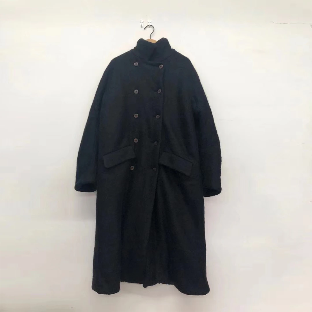 【7折款】左岸迷香 56416 小翻领双排扣内里毛毛做旧复古长外套大衣