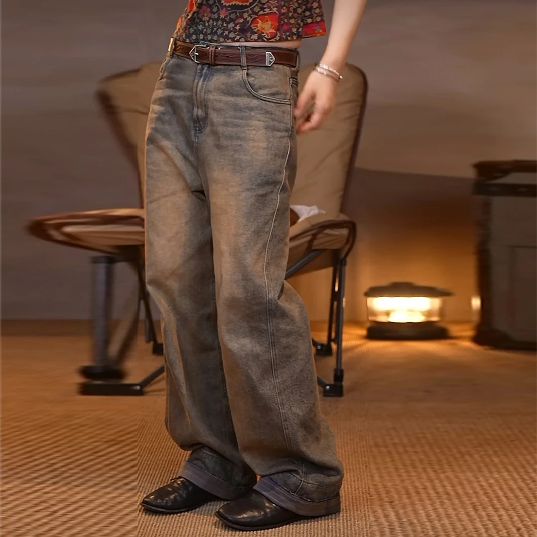 左岸迷香 Z24SS3023 布衣分享原创小众纯棉深色牛仔裤复古休闲裤