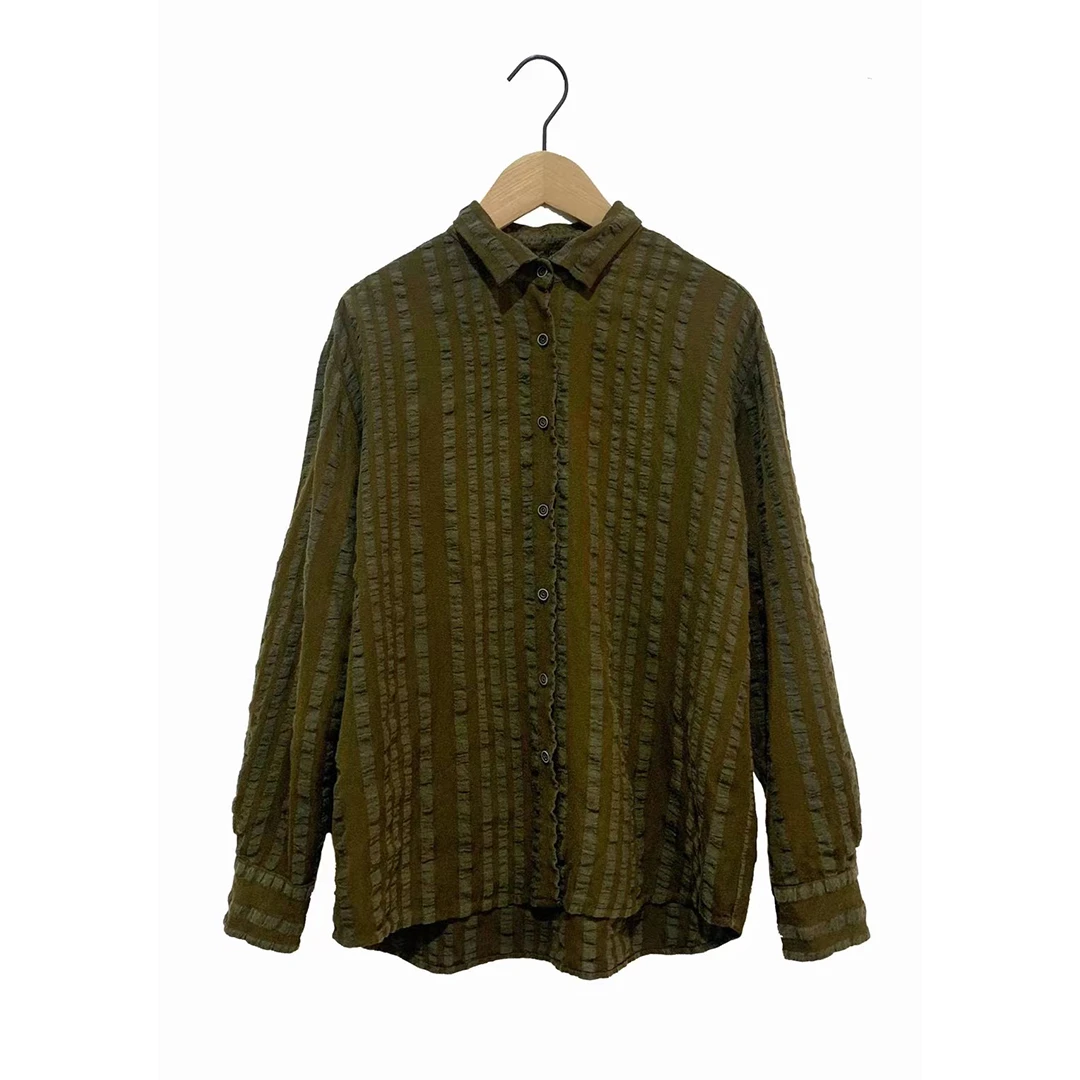 左岸迷香 Z24FW1012 布衣分享休闲百搭棉麻衬衫 原创小众条纹衬衣