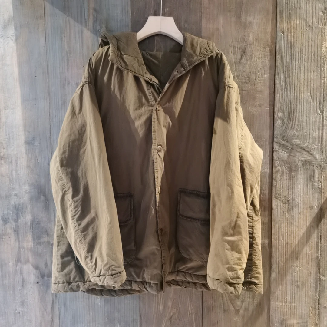 布衣分享 2410924 原创秋冬戴帽大口袋成衣石磨休闲棉衣