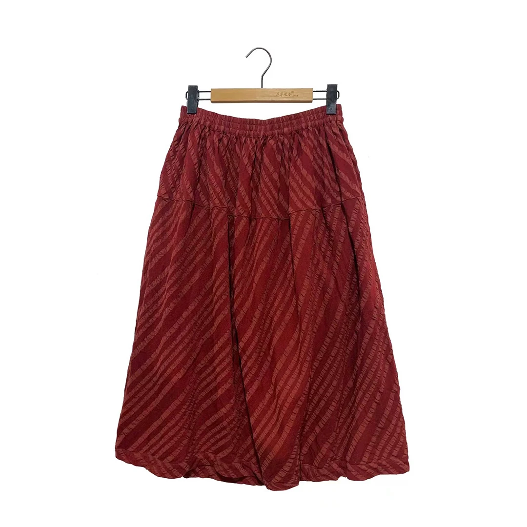 左岸迷香 Z24SS2011 布衣分享原创春季新款半身裙 红色条纹半裙