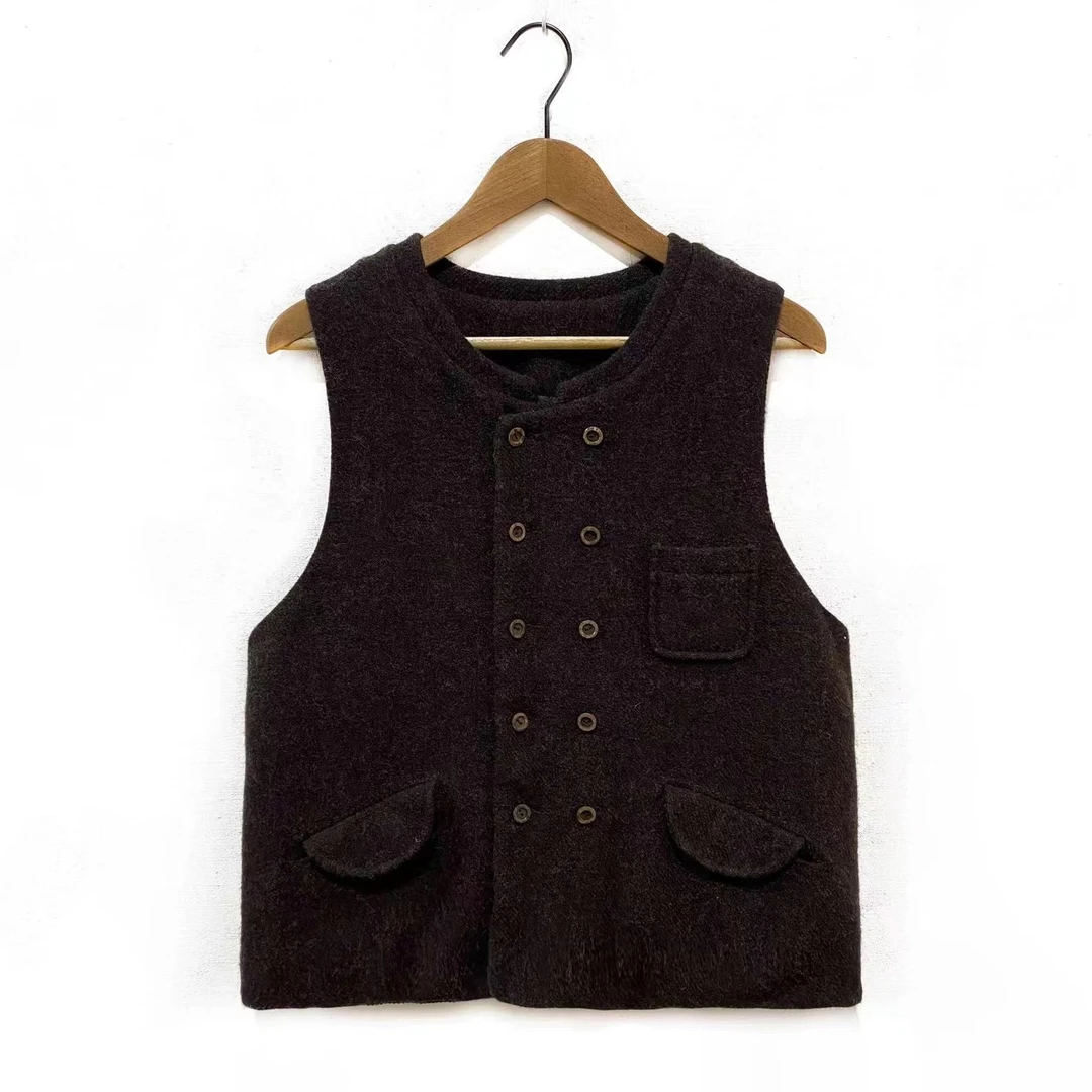 【7折款】左岸迷香Z22FW6002布衣分享多口袋双排扣羊毛马甲小香风