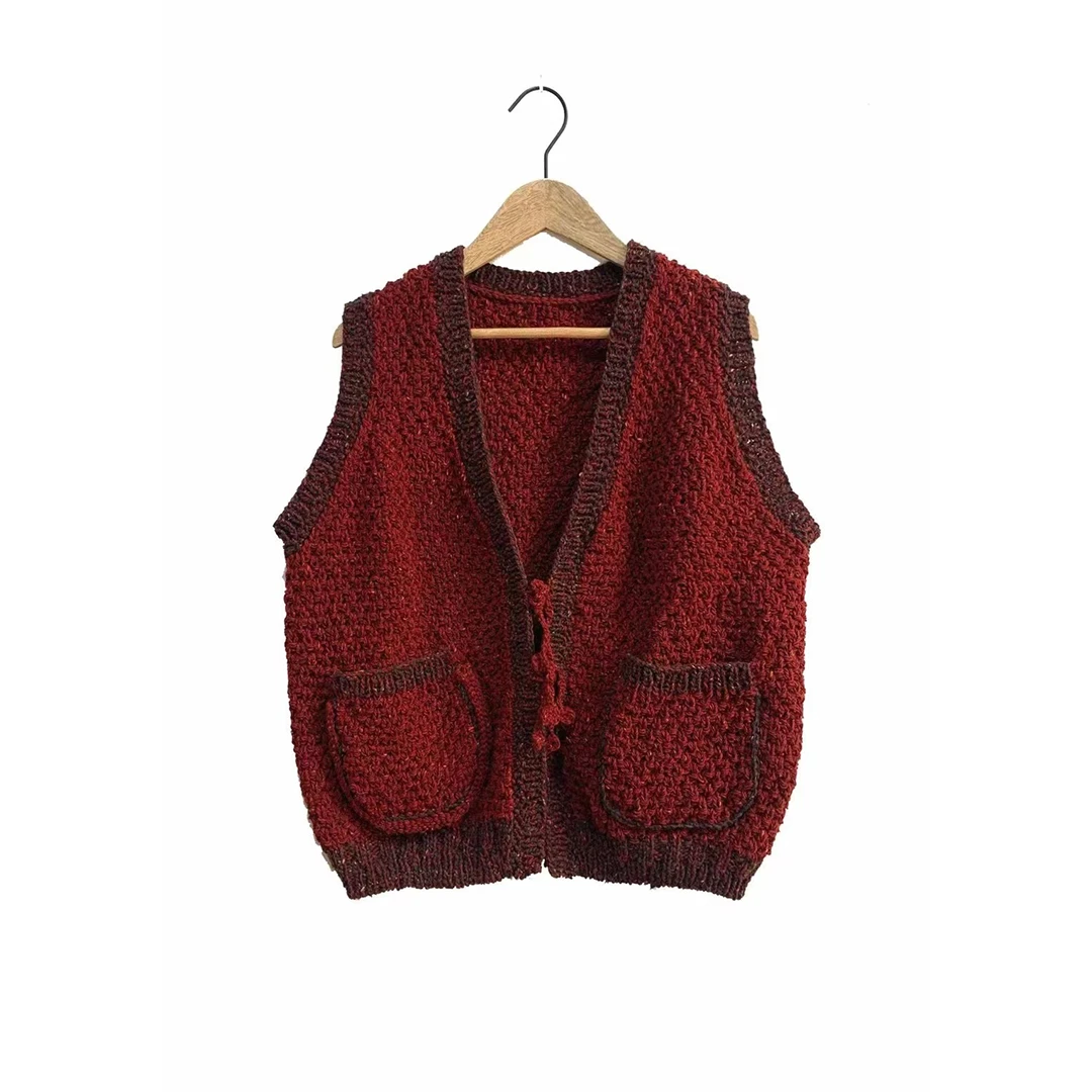 左岸迷香 Z24FW7018 布衣分享秋冬针织马甲 原创小众复古口袋背心