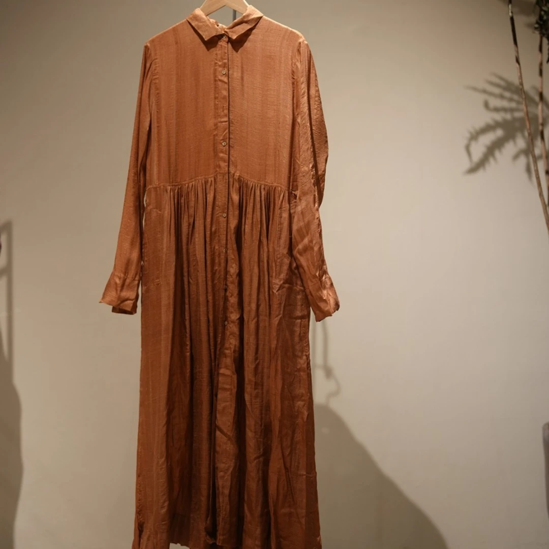 左岸迷香   916173   布衣分享轻薄丝质抽褶小翻领连衣裙女装气质