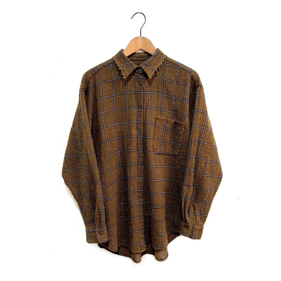 左岸迷香 Z23FW1012 布衣分享羊羊长袖单排扣复古格子衬衫