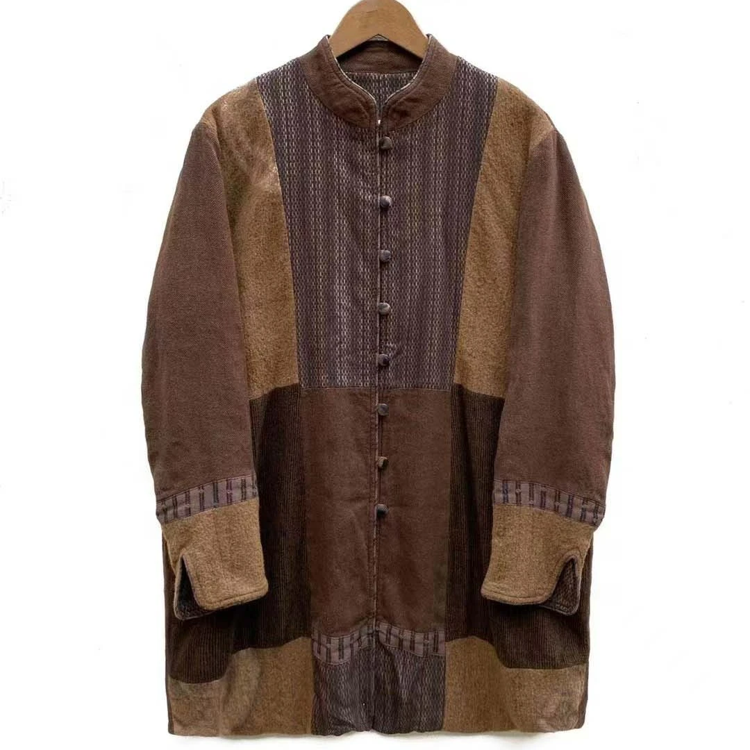 【7折款】 Z22FW8031 左岸迷香秋冬混纺宽松拼接长外套上衣时尚