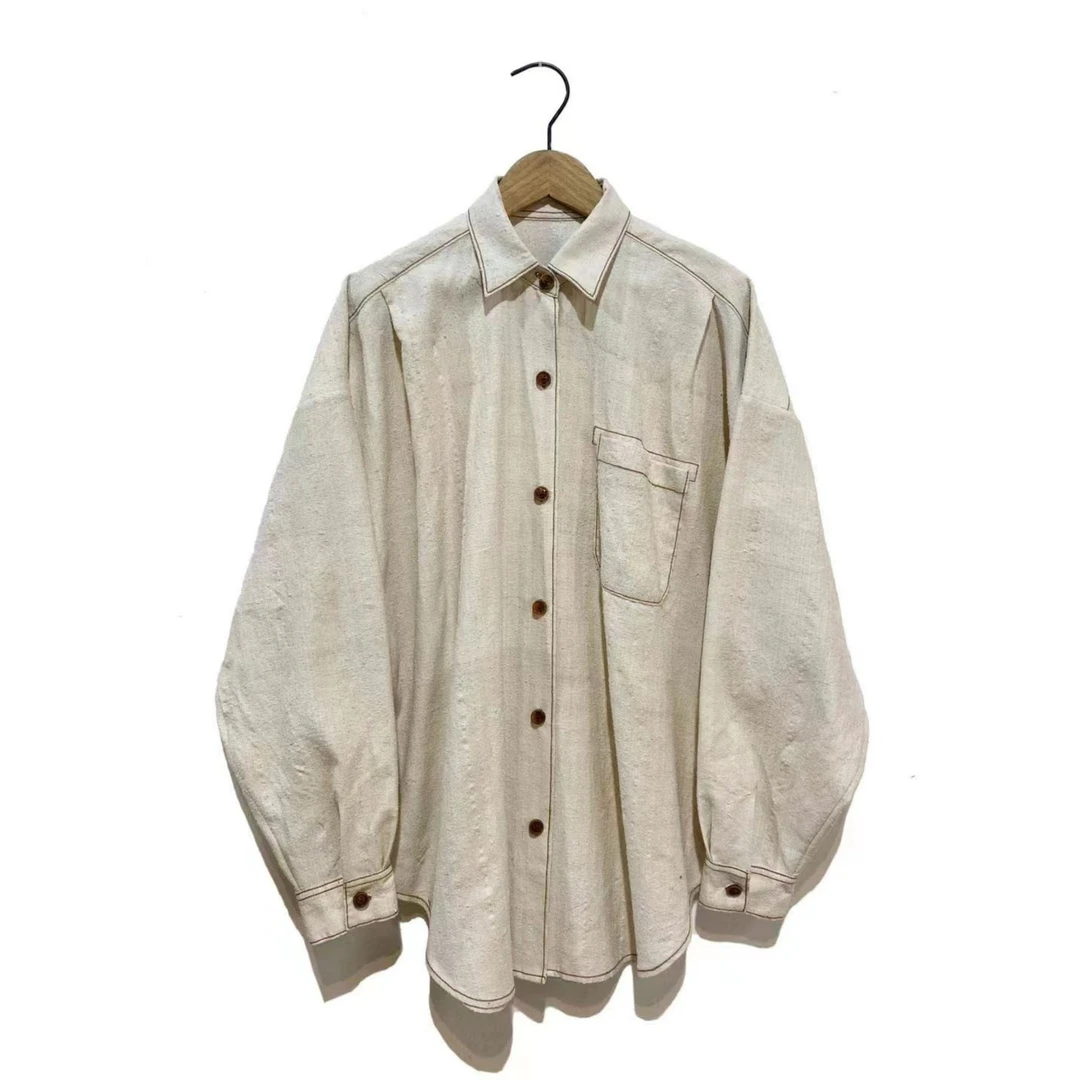 布衣分享 Z23SS1016 左岸迷香 春夏新款巫白丝质衬衫外套春秋牛仔