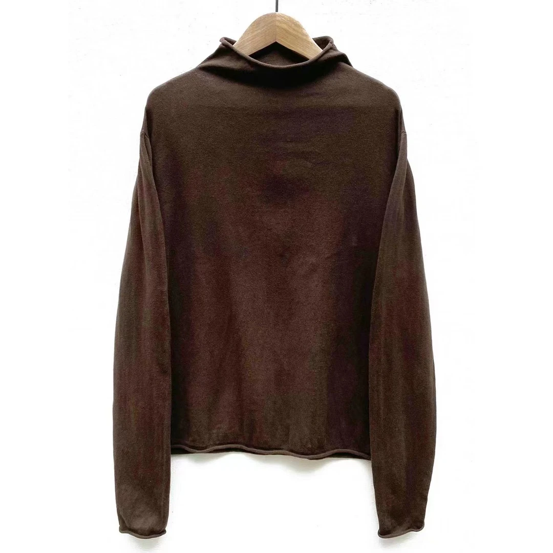 【7折款】左岸迷香  Z22FW7001 羊绒/棉混纺高领小卷边针织上衣