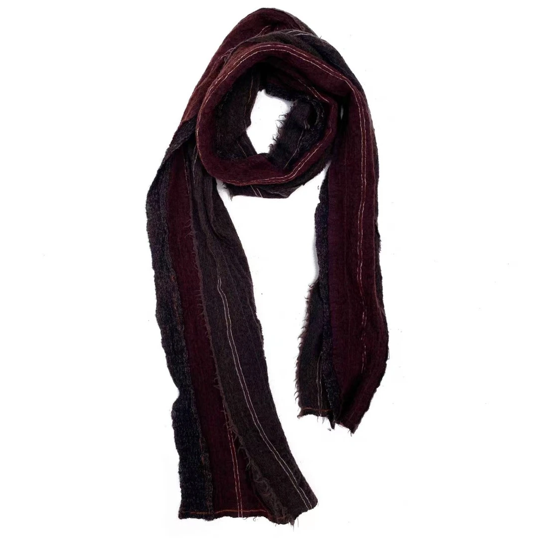 【7折款】 布衣分享Z22FW0020左岸迷香 秋冬植物染复古拼接羊毛围巾