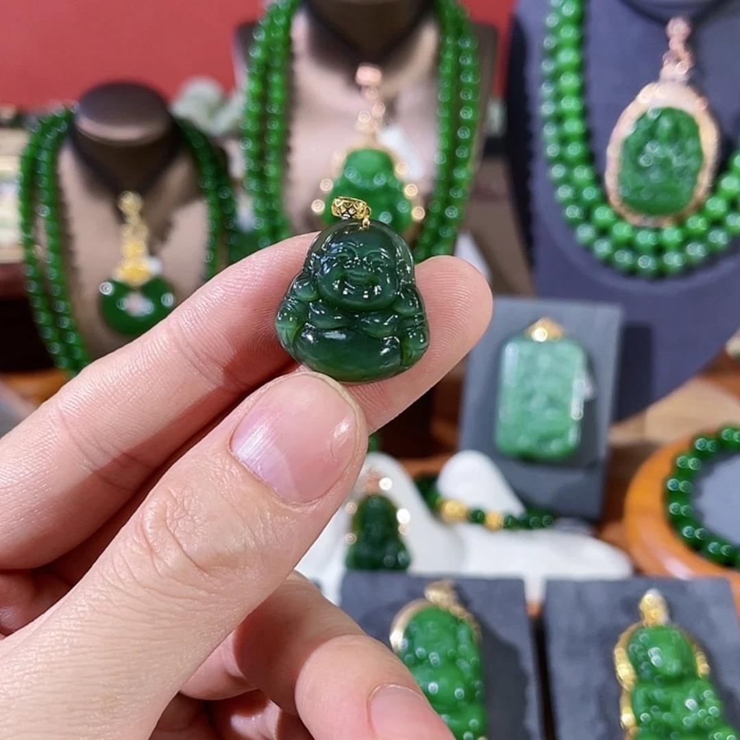 【闪购商品】和田玉（碧玉）吊坠(不含链)18K金镶嵌小*u