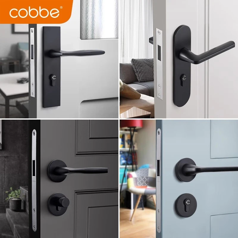 Cobbe/卡贝室内房门卧室家用磁吸静音分体锁门把手黑色木门锁五金