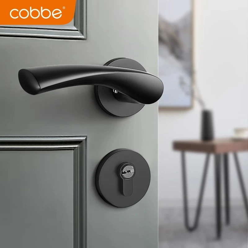 Cobbe/卡贝室内木门磁吸门锁卧室房间门锁静音锁具黑色门把手家用