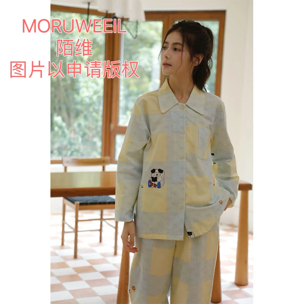 【陌维】轻羽全棉磨毛秋冬新款长袖翻领家居雪花女孩印花睡衣套装